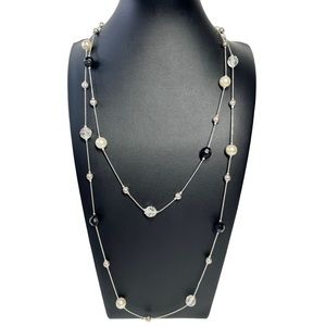 Silver Rope Single or Double Chain Station Crystal Bead Necklace 53"